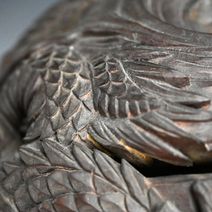 Meiji p. Japanese Carved Wood Vying-Dragon Lamp Shade