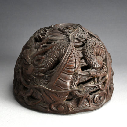 Meiji p. Japanese Carved Wood Vying-Dragon Lamp Shade