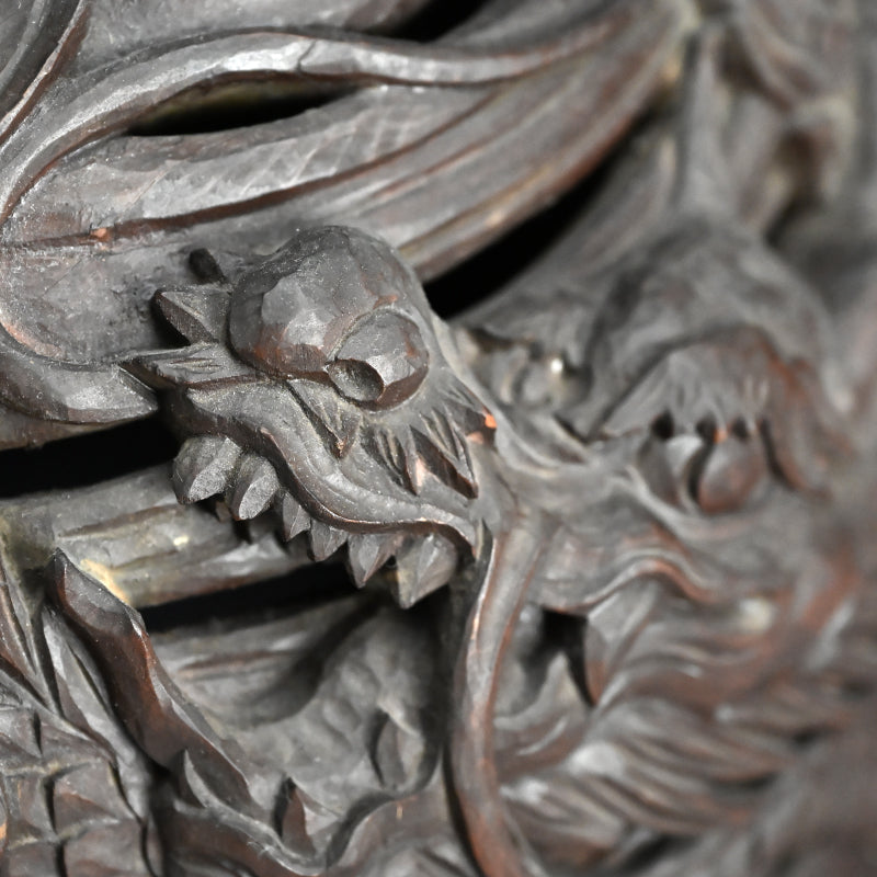 Meiji p. Japanese Carved Wood Vying-Dragon Lamp Shade