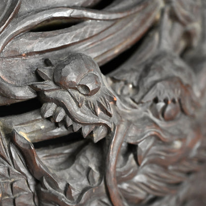 Meiji p. Japanese Carved Wood Vying-Dragon Lamp Shade