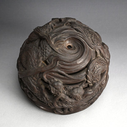 Meiji p. Japanese Carved Wood Vying-Dragon Lamp Shade