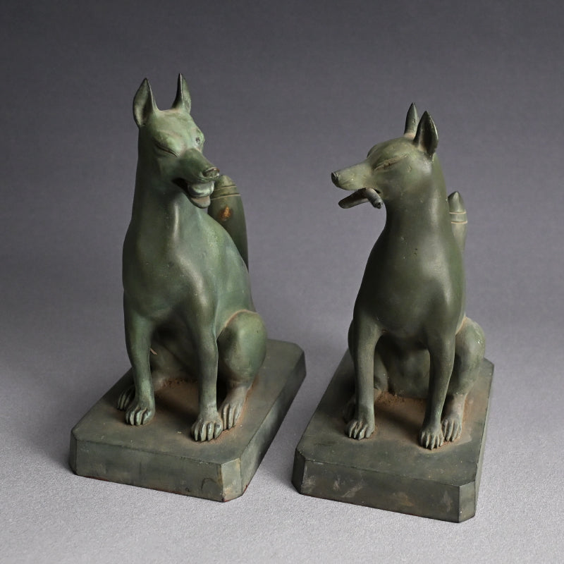 A pair of Bronze Kitsune, Sacred Inari Shinto Shrine Foxes