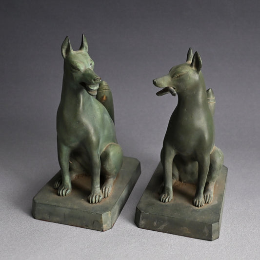 A pair of Bronze Kitsune, Sacred Inari Shinto Shrine Foxes