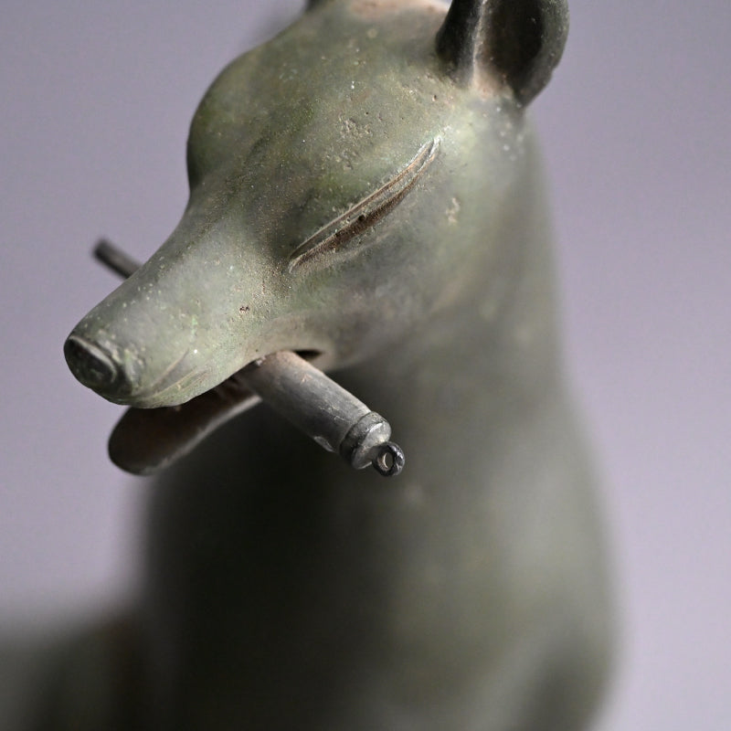 A pair of Bronze Kitsune, Sacred Inari Shinto Shrine Foxes