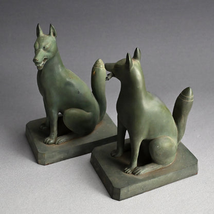 A pair of Bronze Kitsune, Sacred Inari Shinto Shrine Foxes