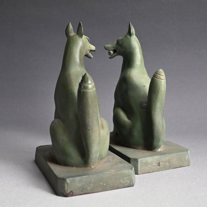 A pair of Bronze Kitsune, Sacred Inari Shinto Shrine Foxes
