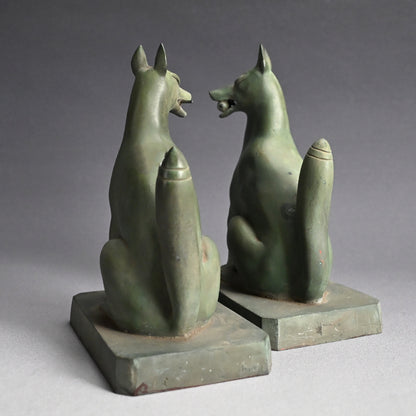 A pair of Bronze Kitsune, Sacred Inari Shinto Shrine Foxes