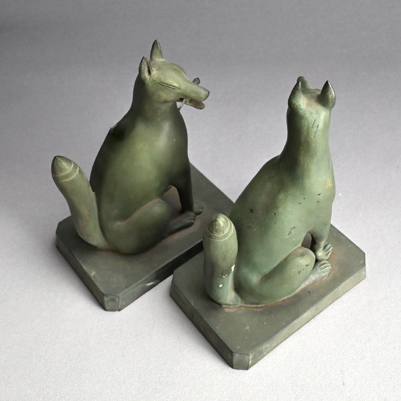 A pair of Bronze Kitsune, Sacred Inari Shinto Shrine Foxes