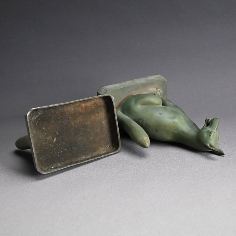 A pair of Bronze Kitsune, Sacred Inari Shinto Shrine Foxes