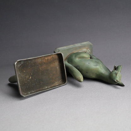 A pair of Bronze Kitsune, Sacred Inari Shinto Shrine Foxes