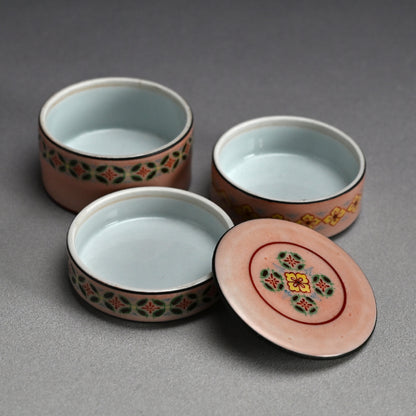 Pink Glazed Tiered Pottery Box ー四代 清水 六兵衛 “色繪 三個重 蓋物”