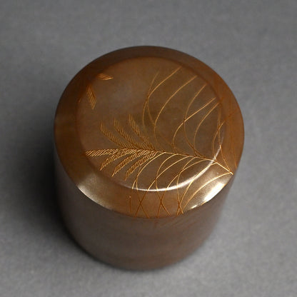 Refined Silver Makie Natsume Tea Caddy ー渡辺 松悦 "武蔵野蒔絵 雪吹"