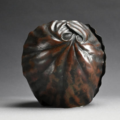 Antique Japanese Broad Leaf Sculpted Bronze Vase