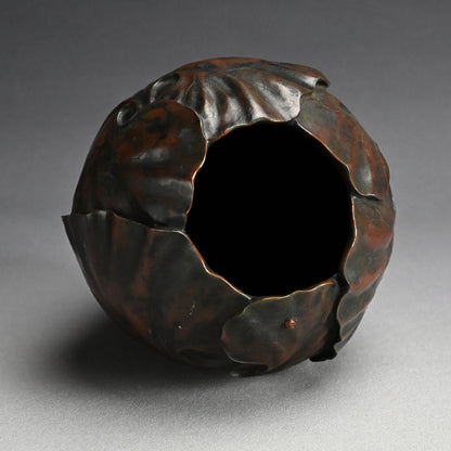 Antique Japanese Broad Leaf Sculpted Bronze Vase