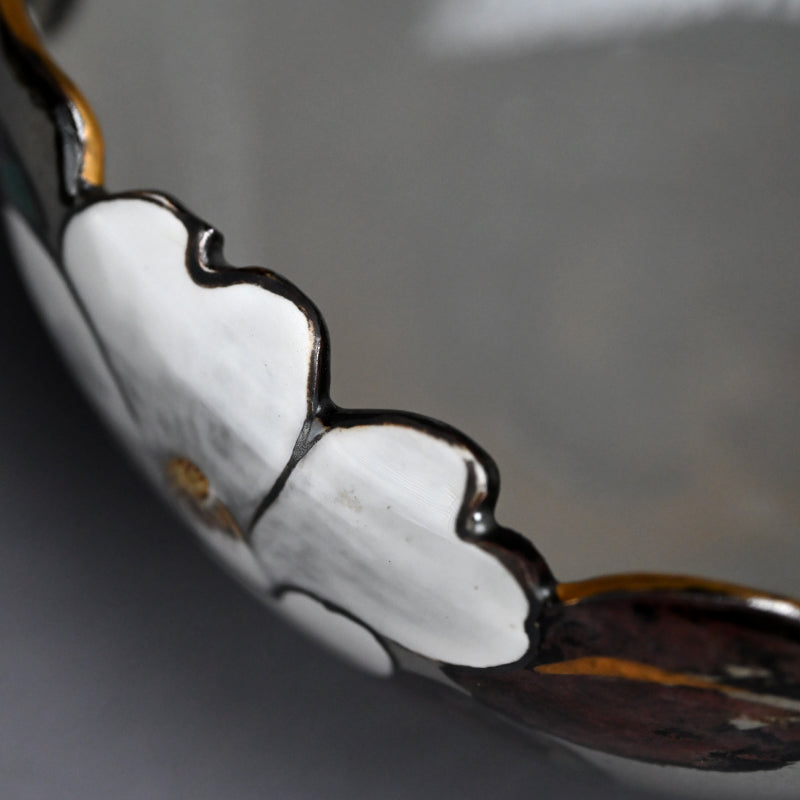Antique Pottery Bowl, Camellia ー宮川 (真葛) 香山 “乾山意 玉椿之畫 菓子器”