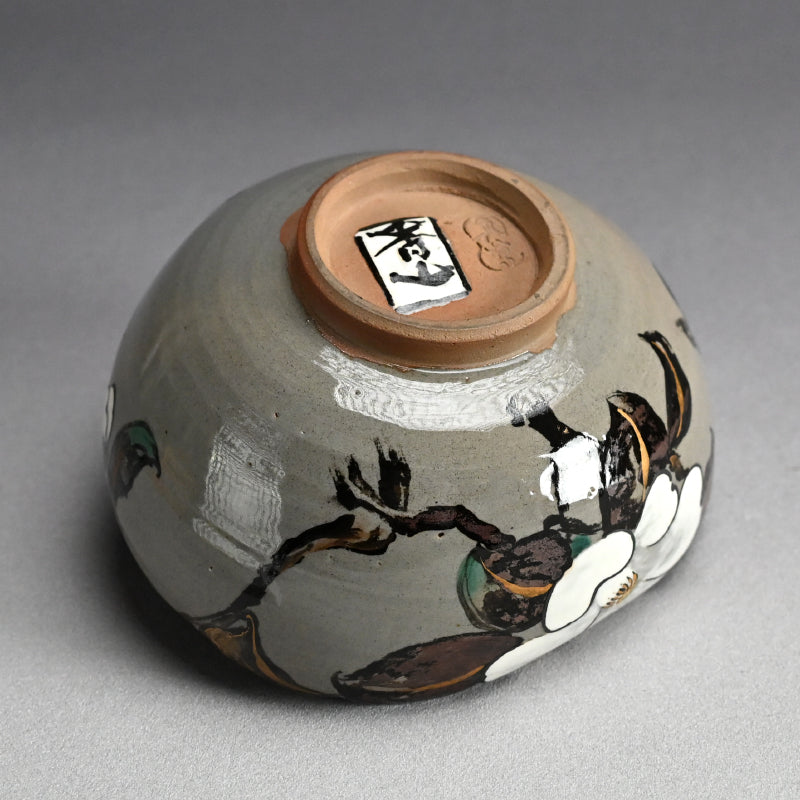 Antique Pottery Bowl, Camellia ー宮川 (真葛) 香山 “乾山意 玉椿之畫 菓子器”