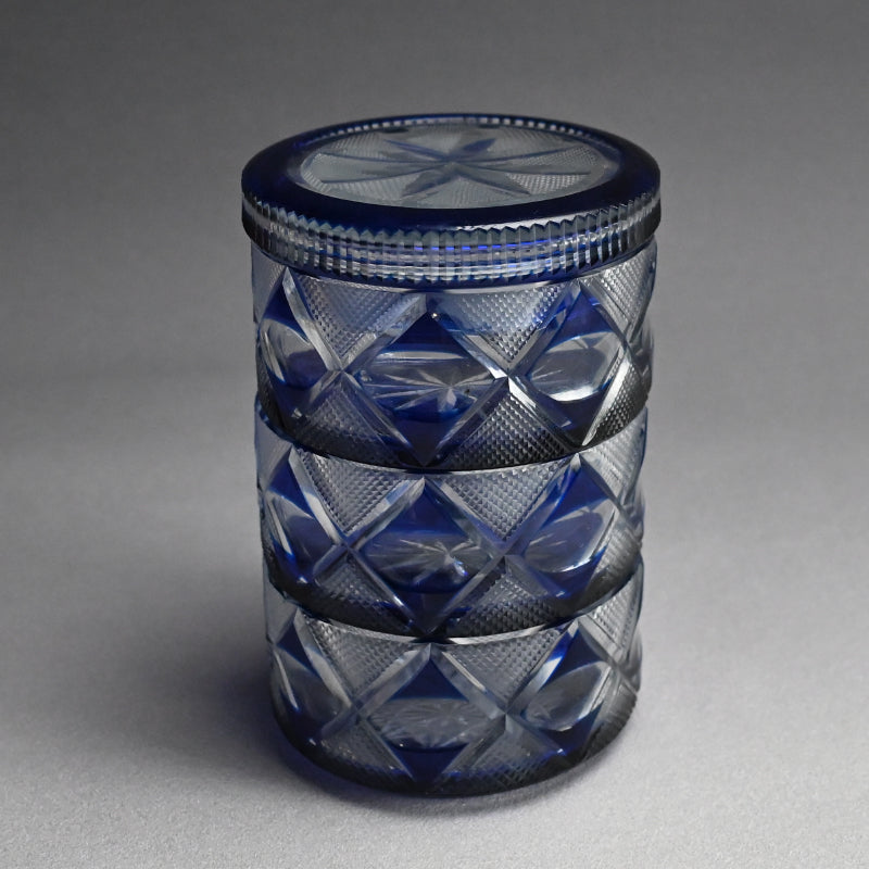 Antique Japanese Kiriko Cut Glass Stacking Box Set