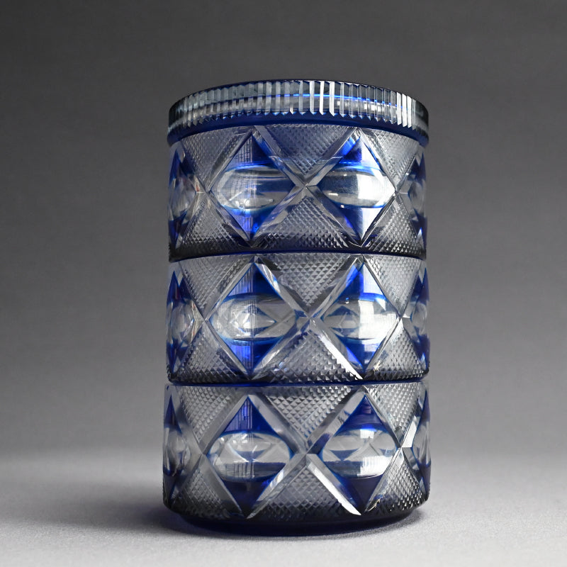 Antique Japanese Kiriko Cut Glass Stacking Box Set