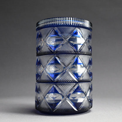 Antique Japanese Kiriko Cut Glass Stacking Box Set