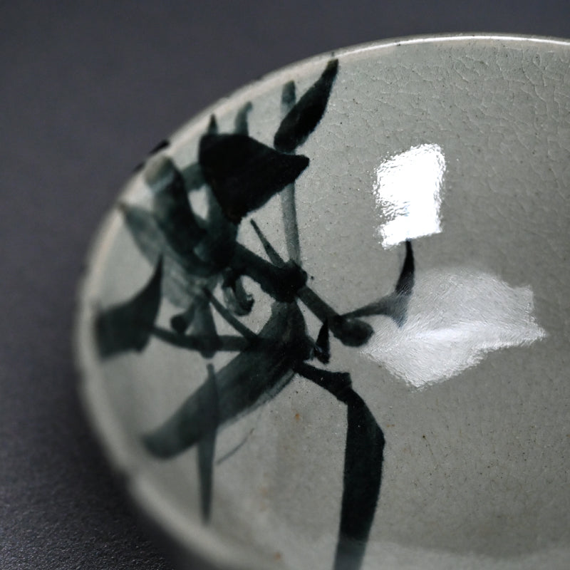 Antique Asahiyaki Chawan Tea Bowl Decorated ー竹内 栖鳳 "朝日焼茶盌 墨竹”