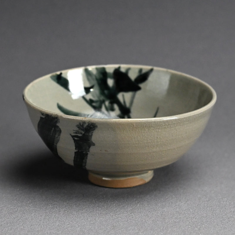 Antique Asahiyaki Chawan Tea Bowl Decorated ー竹内 栖鳳 "朝日焼茶盌 墨竹”