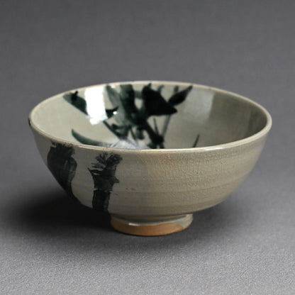 Antique Asahiyaki Chawan Tea Bowl Decorated ー竹内 栖鳳 "朝日焼茶盌 墨竹”