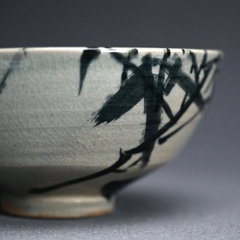 Antique Asahiyaki Chawan Tea Bowl Decorated ー竹内 栖鳳 "朝日焼茶盌 墨竹”