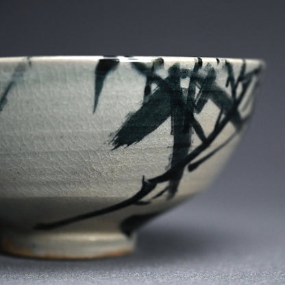 Antique Asahiyaki Chawan Tea Bowl Decorated ー竹内 栖鳳 "朝日焼茶盌 墨竹”