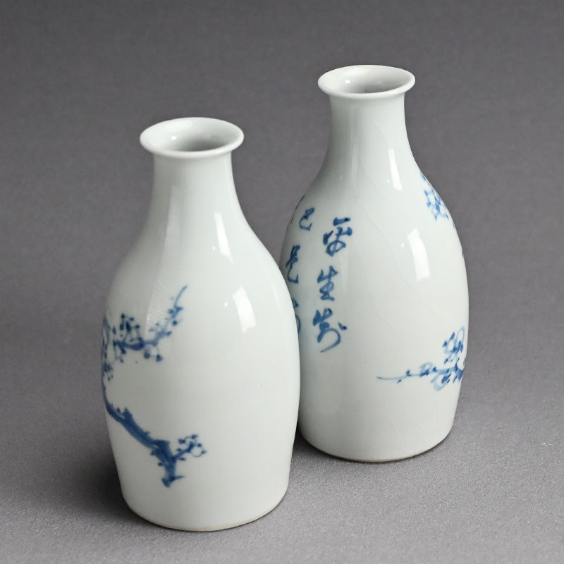 Shonen & Chikusen pair Tokkuri Sake Flasks ー鈴木 松年, 三浦 竹泉 “松年筆 竹泉造 梅画徳利盃”