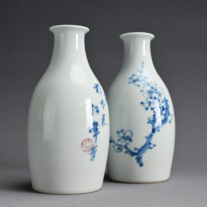Shonen & Chikusen pair Tokkuri Sake Flasks ー鈴木 松年, 三浦 竹泉 “松年筆 竹泉造 梅画徳利盃”
