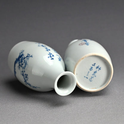 Shonen & Chikusen pair Tokkuri Sake Flasks ー鈴木 松年, 三浦 竹泉 “松年筆 竹泉造 梅画徳利盃”