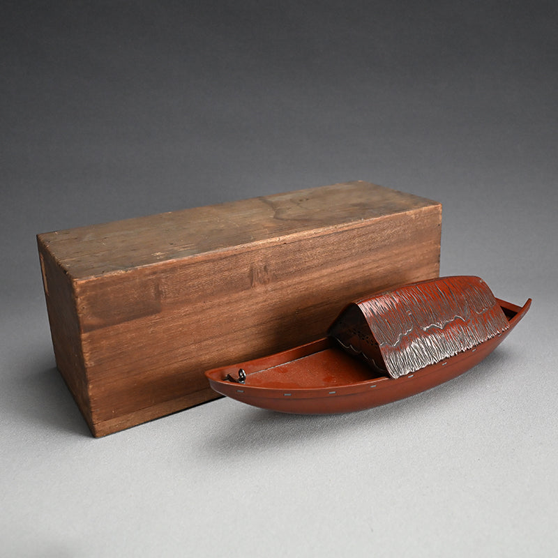 Spectacular Silver & Red-Bronze Boat Shaped Tsuri Koro Censer