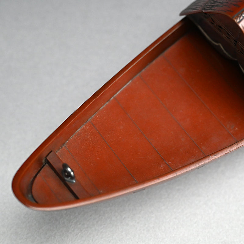 Spectacular Silver & Red-Bronze Boat Shaped Tsuri Koro Censer