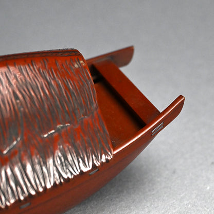 Spectacular Silver & Red-Bronze Boat Shaped Tsuri Koro Censer