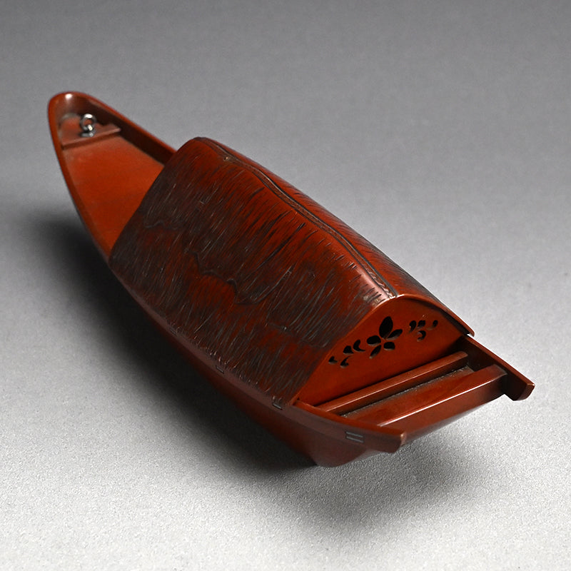 Spectacular Silver & Red-Bronze Boat Shaped Tsuri Koro Censer