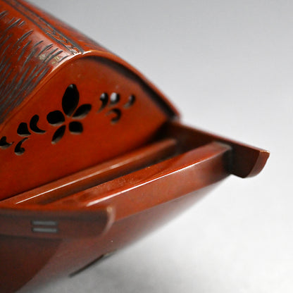 Spectacular Silver & Red-Bronze Boat Shaped Tsuri Koro Censer