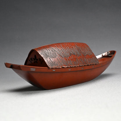 Spectacular Silver & Red-Bronze Boat Shaped Tsuri Koro Censer