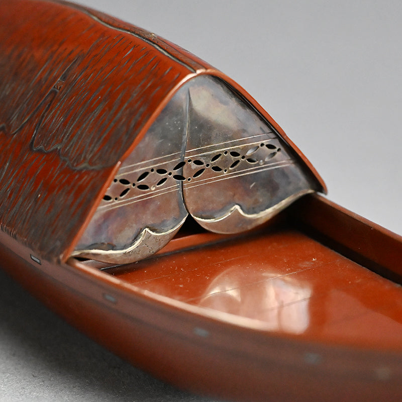 Spectacular Silver & Red-Bronze Boat Shaped Tsuri Koro Censer