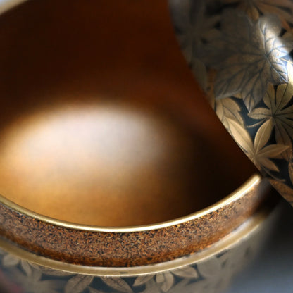 Antique Lacquer Natsume with Maple leaves by Shomosai ー松茂斎 “紅葉 平棗”