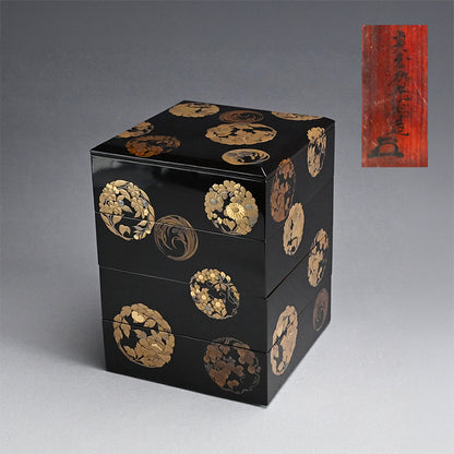 Exquisite Edo p. Japanese 4 Tiered Lacquer Box Set ー勝軍木庵 光英「花丸蒔画 重箱」