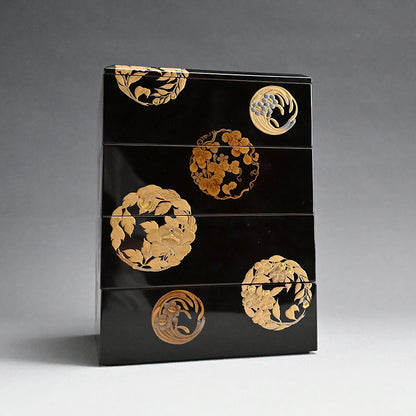 Exquisite Edo p. Japanese 4 Tiered Lacquer Box Set ー勝軍木庵 光英「花丸蒔画 重箱」