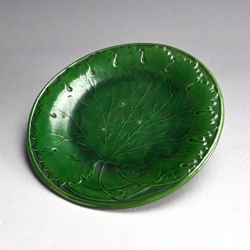Edo to Meiji p. Green Glazed Ceramic Leaf Plate