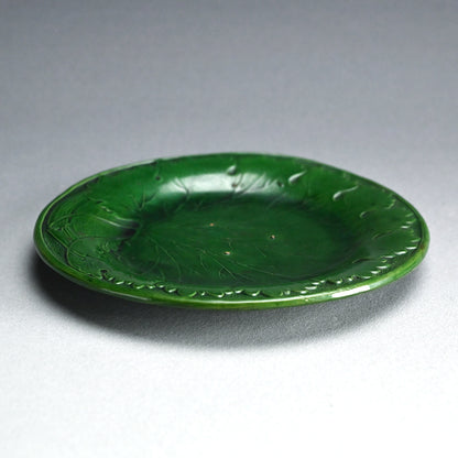 Edo to Meiji p. Green Glazed Ceramic Leaf Plate