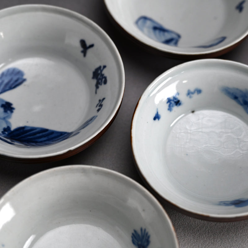 Rare Set 10 Small Plates by Rokubei III & Bunrin ー三代 清水 六兵衛, 塩川 文麟 “すり鉢形 小バチ拾枚”