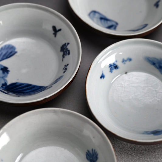 Rare Set 10 Small Plates by Rokubei III & Bunrin ー三代 清水 六兵衛, 塩川 文麟 “すり鉢形 小バチ拾枚”