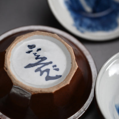Rare Set 10 Small Plates by Rokubei III & Bunrin ー三代 清水 六兵衛, 塩川 文麟 “すり鉢形 小バチ拾枚”