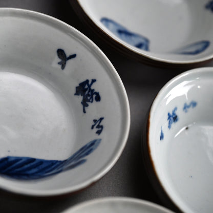 Rare Set 10 Small Plates by Rokubei III & Bunrin ー三代 清水 六兵衛, 塩川 文麟 “すり鉢形 小バチ拾枚”