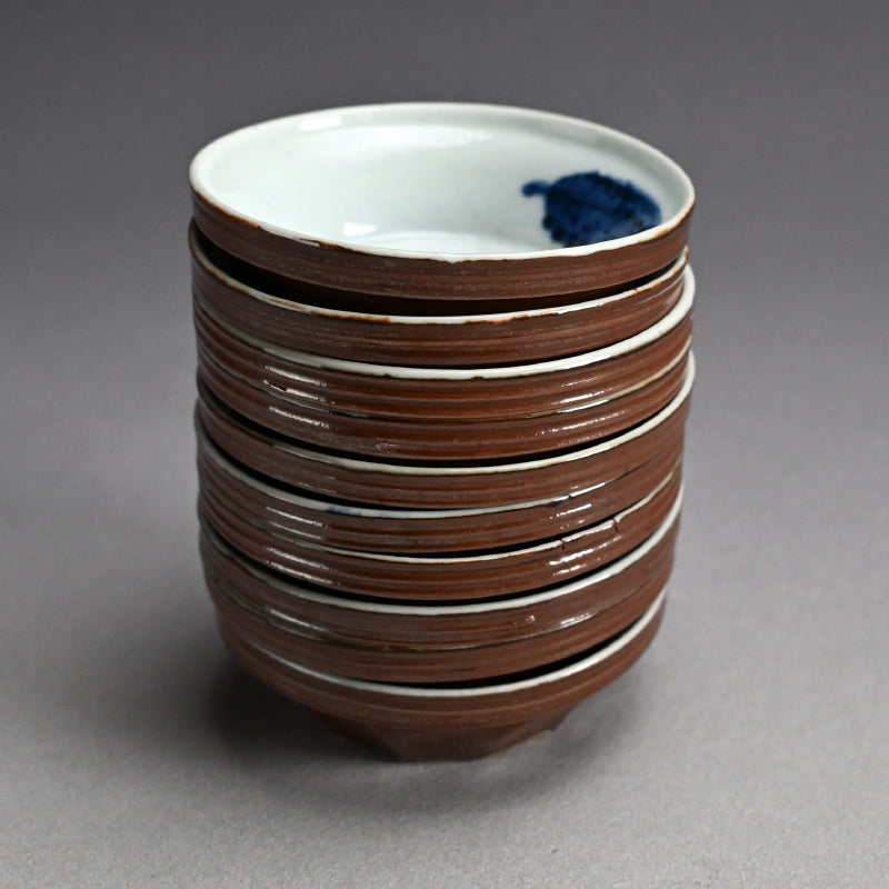 Rare Set 10 Small Plates by Rokubei III & Bunrin ー三代 清水 六兵衛, 塩川 文麟 “すり鉢形 小バチ拾枚”