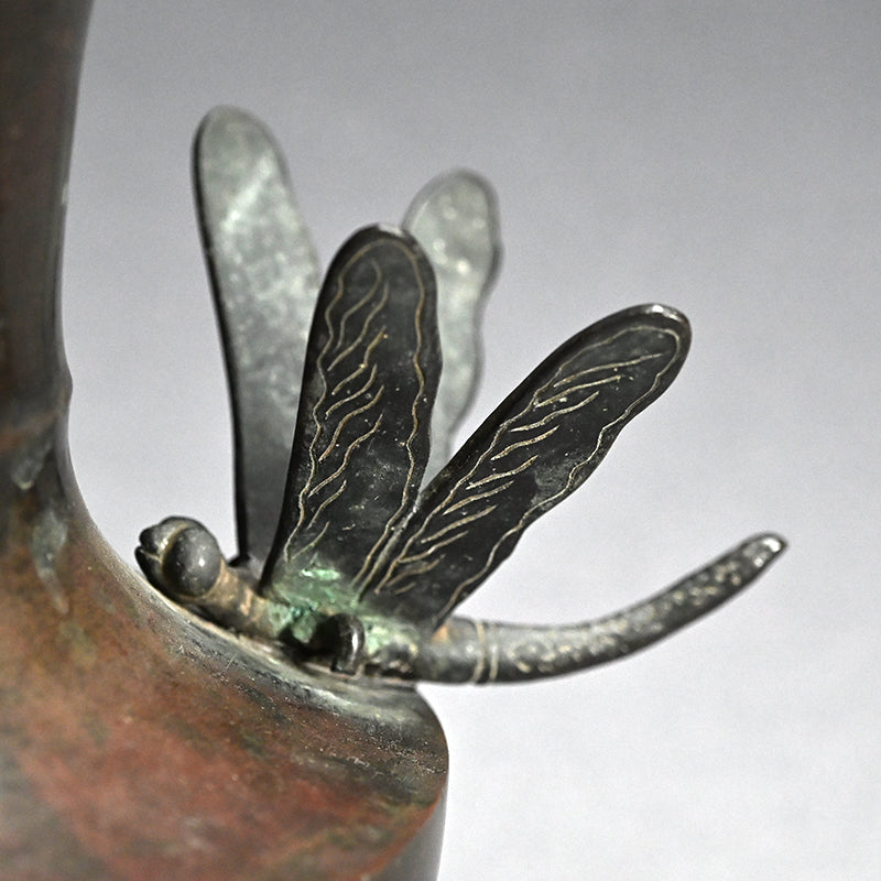 Edo p. Flaring Bronze Vase w/ Dragonfly Handles