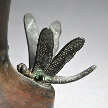 Edo p. Flaring Bronze Vase w/ Dragonfly Handles